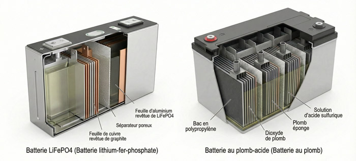 Batterie LiFePO4 et batterie au plomb