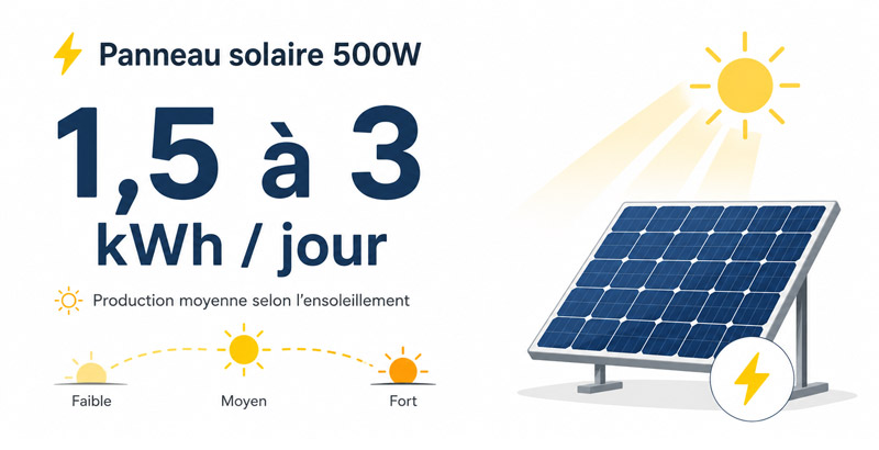 Combien produit un panneau solaire de 500W par jour