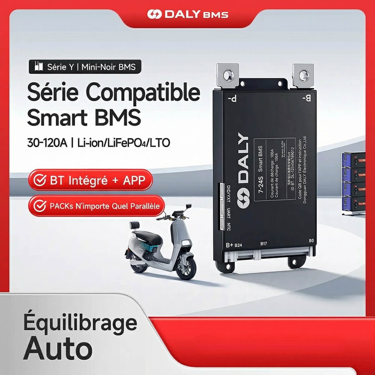 DALY BMS Intelligent Série Y 4 à 24S Contrôle Bluetooth par application Équilibrage automatique 30 à 120 A